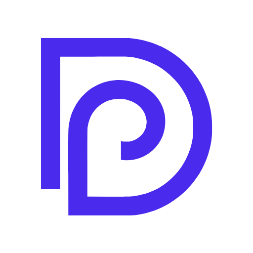 Bold, stylized purple letter 'P' logo with a modern, geometric design on a white background.