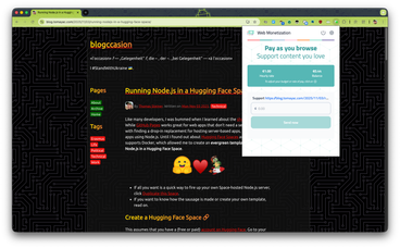 Web Monetization extension screenshot