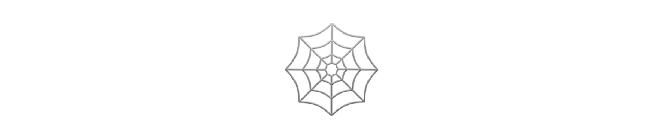 Stylized spider web with curved lines forming an intricate hexagonal pattern on a white background.