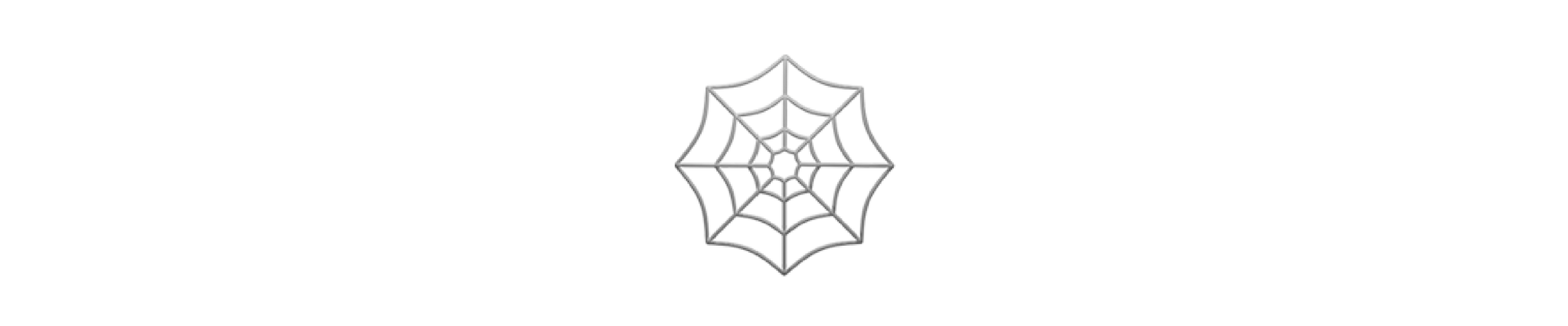 Stylized spider web with curved lines forming an intricate hexagonal pattern on a white background.