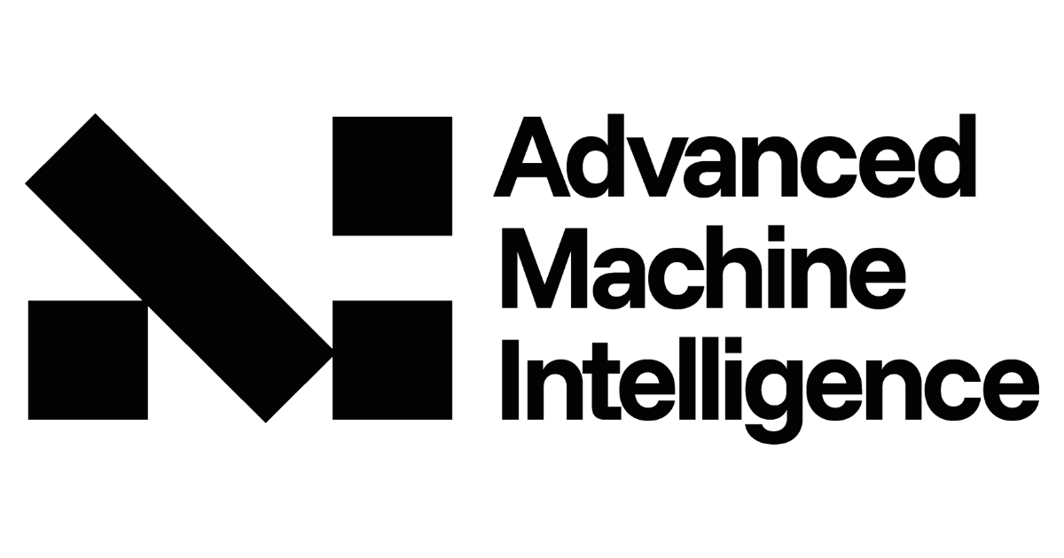 Black text "Advanced Machine Intelligence" with an abstract geometric logo featuring squares and a diagonal parallelogram.